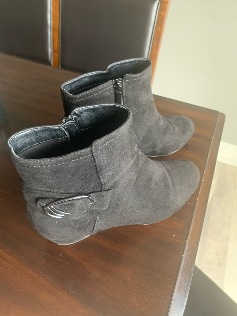 Women’s Black Suede Ankle Booties with Side Buckle New
